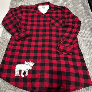 Lazy One Red & Black check flannel lounge shirt